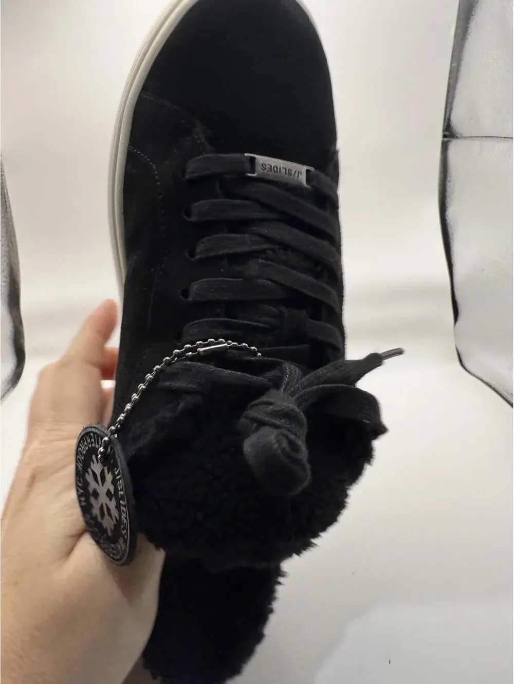 NEW JSlides Black Suede Women's Sneakers with Shearling Lining 7